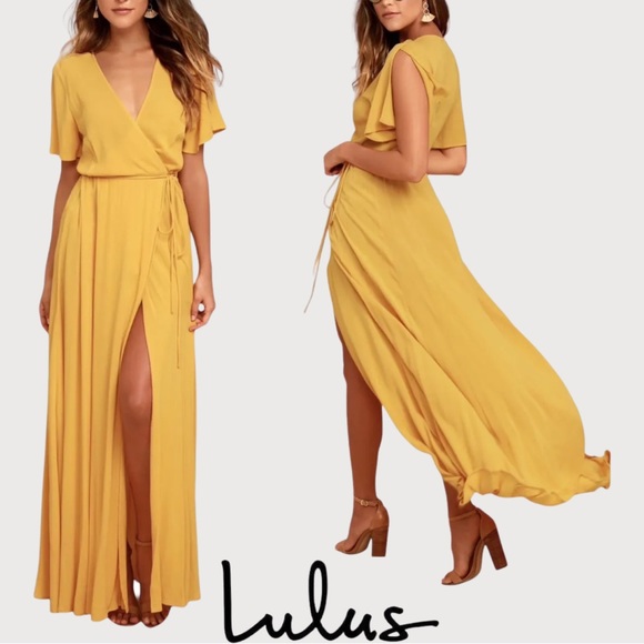 Lulus Dresses & Skirts - Lulu's Mustard Yellow Maxi Wrap Dress
